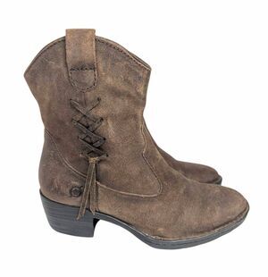 Born Alondra rustic brown leather braided tassel western boots 37 EU 6.5 US